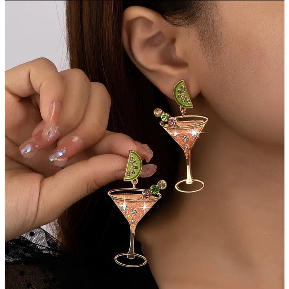 Extra Dirty Glam Martini Cocktail Design Glamorous Rhinestone Inlaid Earrings